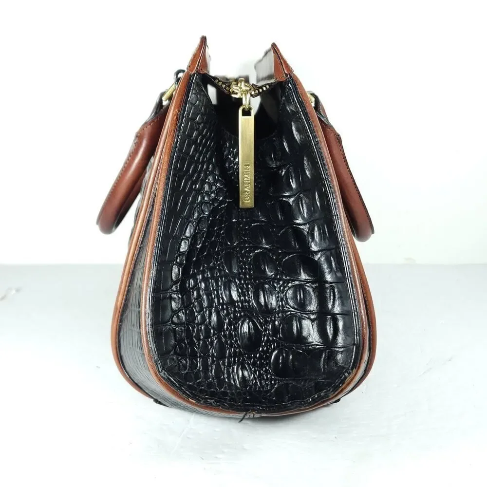 Brahmin Arden Tortoise Melbourne Leather Black Brown Satchel Handbag Bag
